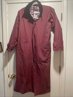 Vintage 90s Misty Harbor Original Trench Coat Medium Burgundy Maroon Plaid Lined